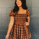 Plaid Smocked Mini Dress - Brown/Black