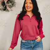 Simply Southern Cropped Quarter Zip Pullover - Plum