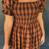 Plaid Smocked Mini Dress - Brown/Black