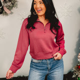 Simply Southern Cropped Quarter Zip Pullover - Plum