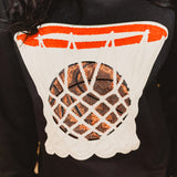 Vintage Basketball Hoop Sequins Chenille Patch Sweatshirt - Black