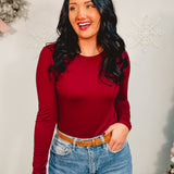 Basic Buttery Soft Long Sleeve Top -  Cabernet