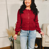 Raglan Sleeve Button Up Knit Cardigan - Burgundy