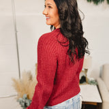 Raglan Sleeve Button Up Knit Cardigan - Burgundy