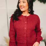 Raglan Sleeve Button Up Knit Cardigan - Burgundy
