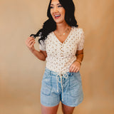 Floral Print V-Neck Top - Cream