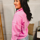 Fleece Half Zip Sweatshirt - Candy Pink