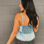 Western Buckle Denim Peplum Tank - Light Wash - Lace and Grace Boutique