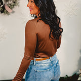 Basic Buttery Soft Long Sleeve Top - Brown