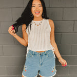 Lightweight Knitted Side Tie Tank Top - Cream - Lace and Grace Boutique