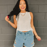 Lightweight Knitted Side Tie Tank Top - Cream - Lace and Grace Boutique
