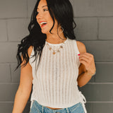 Lightweight Knitted Side Tie Tank Top - Cream - Lace and Grace Boutique