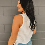 Lightweight Knitted Side Tie Tank Top - Cream - Lace and Grace Boutique