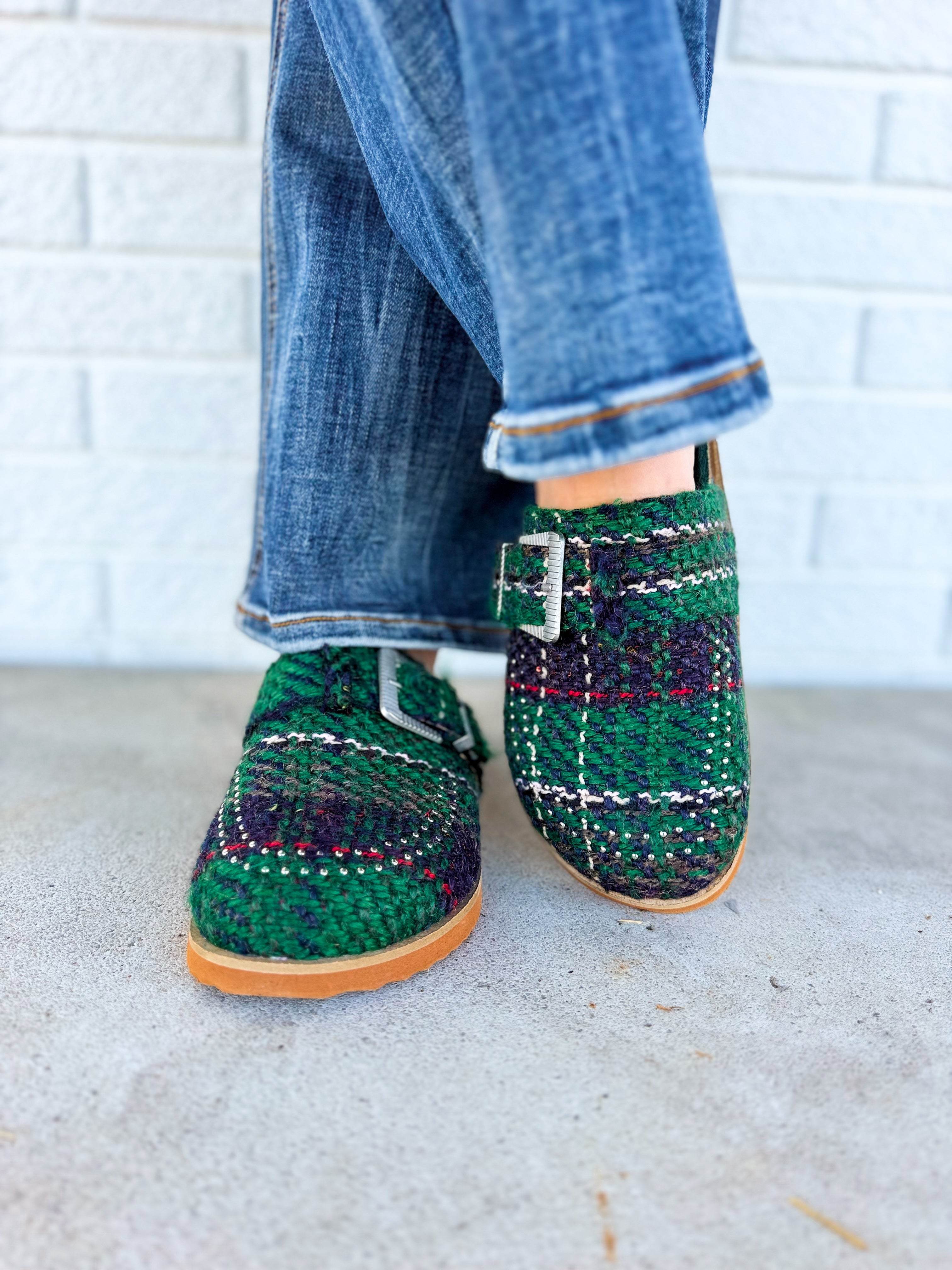 Josephine Plaid Studded Clog - Green - Lace and Grace Boutique