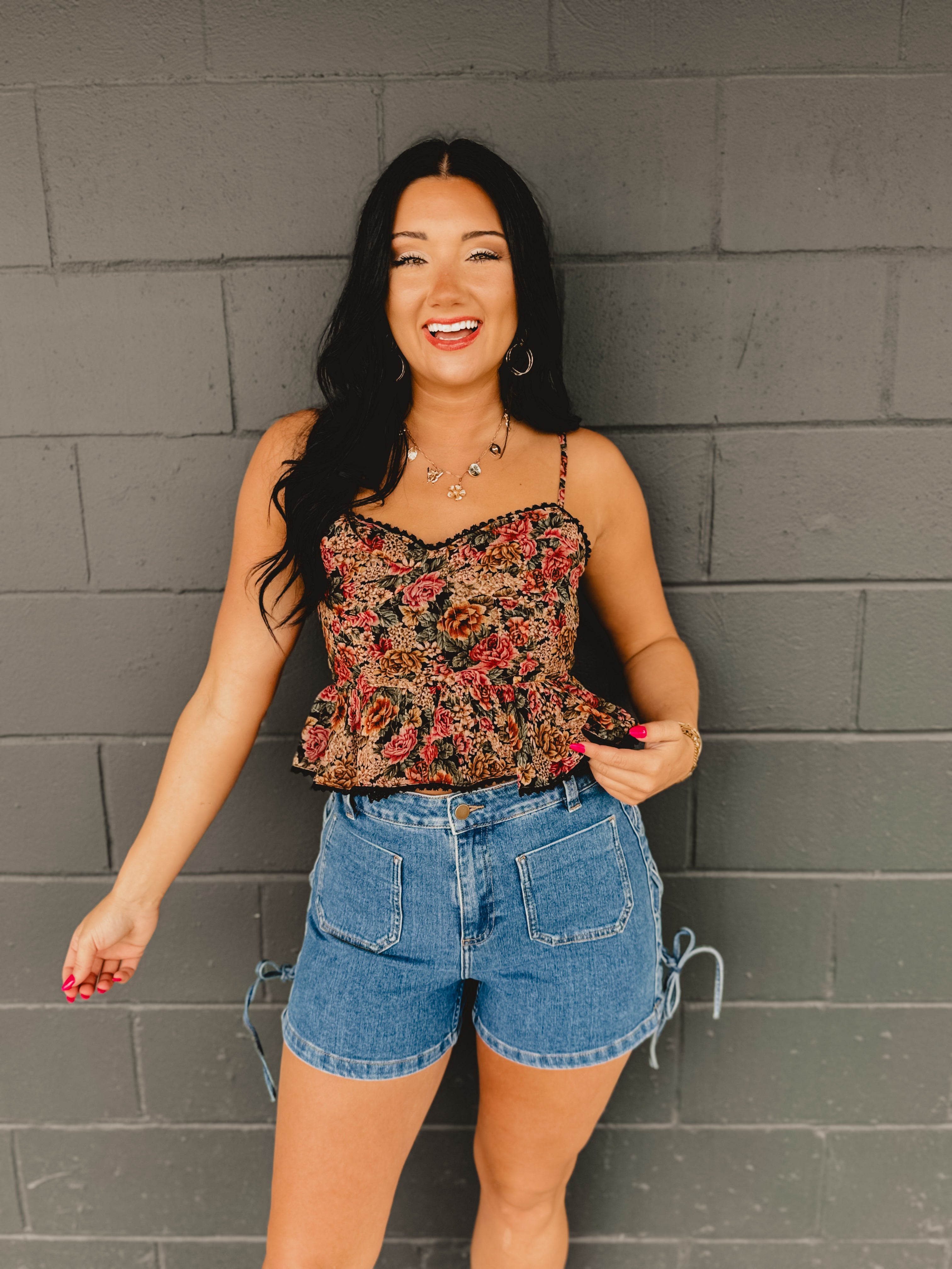 High Waisted Side Lace Up Denim Shorts - Lace and Grace Boutique