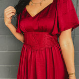 Washed Satin Lace Maxi Dress - Cranberry