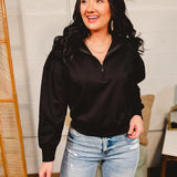 Fleece Half Zip Sweatshirt - Black