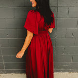Washed Satin Lace Maxi Dress - Cranberry