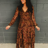Tiered Floral Long Sleeve Maxi Dress - Amber