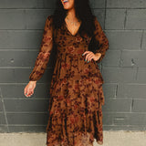 Tiered Floral Long Sleeve Maxi Dress - Amber