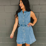 Sleeveless Button Up Denim Mini Dress - Lace and Grace Boutique