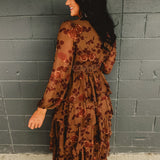 Tiered Floral Long Sleeve Maxi Dress - Amber