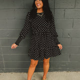Polka Dot Ruffled Mini Dress - Black