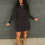 Polka Dot Ruffled Mini Dress - Black