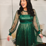 Lace Detail Long Sleeve Mini Dress - Emerald