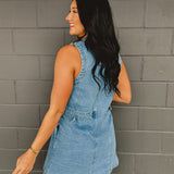 Sleeveless Button Up Denim Mini Dress - Lace and Grace Boutique