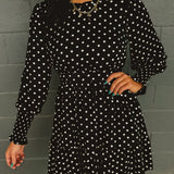Polka Dot Ruffled Mini Dress - Black