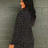 Polka Dot Ruffled Mini Dress - Black