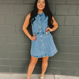 Sleeveless Button Up Denim Mini Dress - Lace and Grace Boutique
