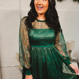 Lace Detail Long Sleeve Mini Dress - Emerald