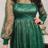 Lace Detail Long Sleeve Mini Dress - Emerald