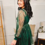 Lace Detail Long Sleeve Mini Dress - Emerald
