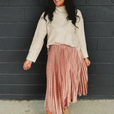 Mock Neck Long Sleeve Knit Sweater - Khaki