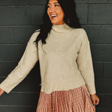 Mock Neck Long Sleeve Knit Sweater - Khaki