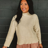 Mock Neck Long Sleeve Knit Sweater - Khaki
