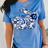 Blue Bunny Floral Graphic Tee - Blue