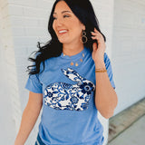 Blue Bunny Floral Graphic Tee - Blue