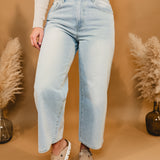 Lucy Adjustable Waist Crop Denim Jeans - Ice Denim