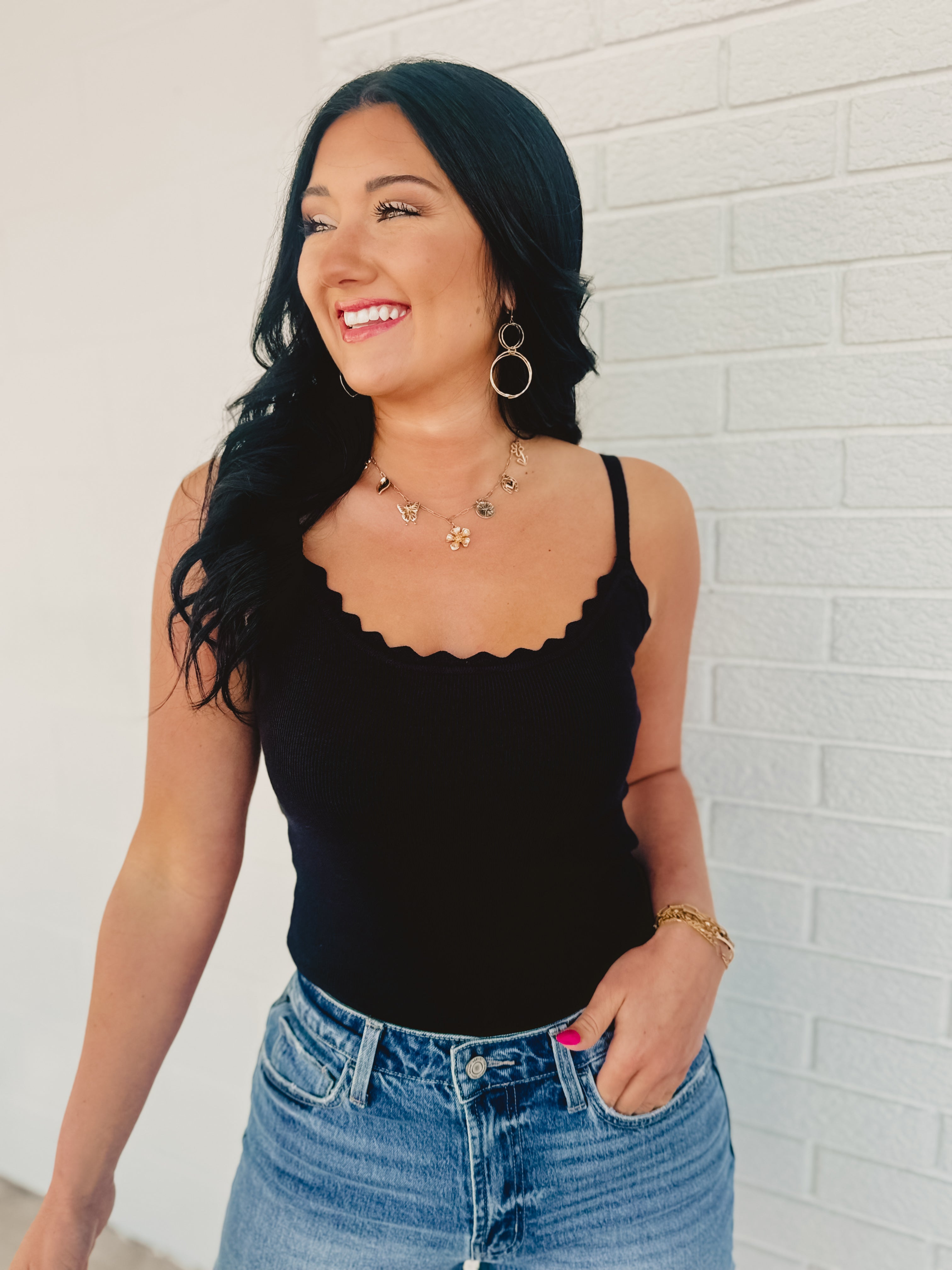Scalloped Cami Top - Black - Lace and Grace Boutique