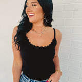 Scalloped Cami Top - Black - Lace and Grace Boutique
