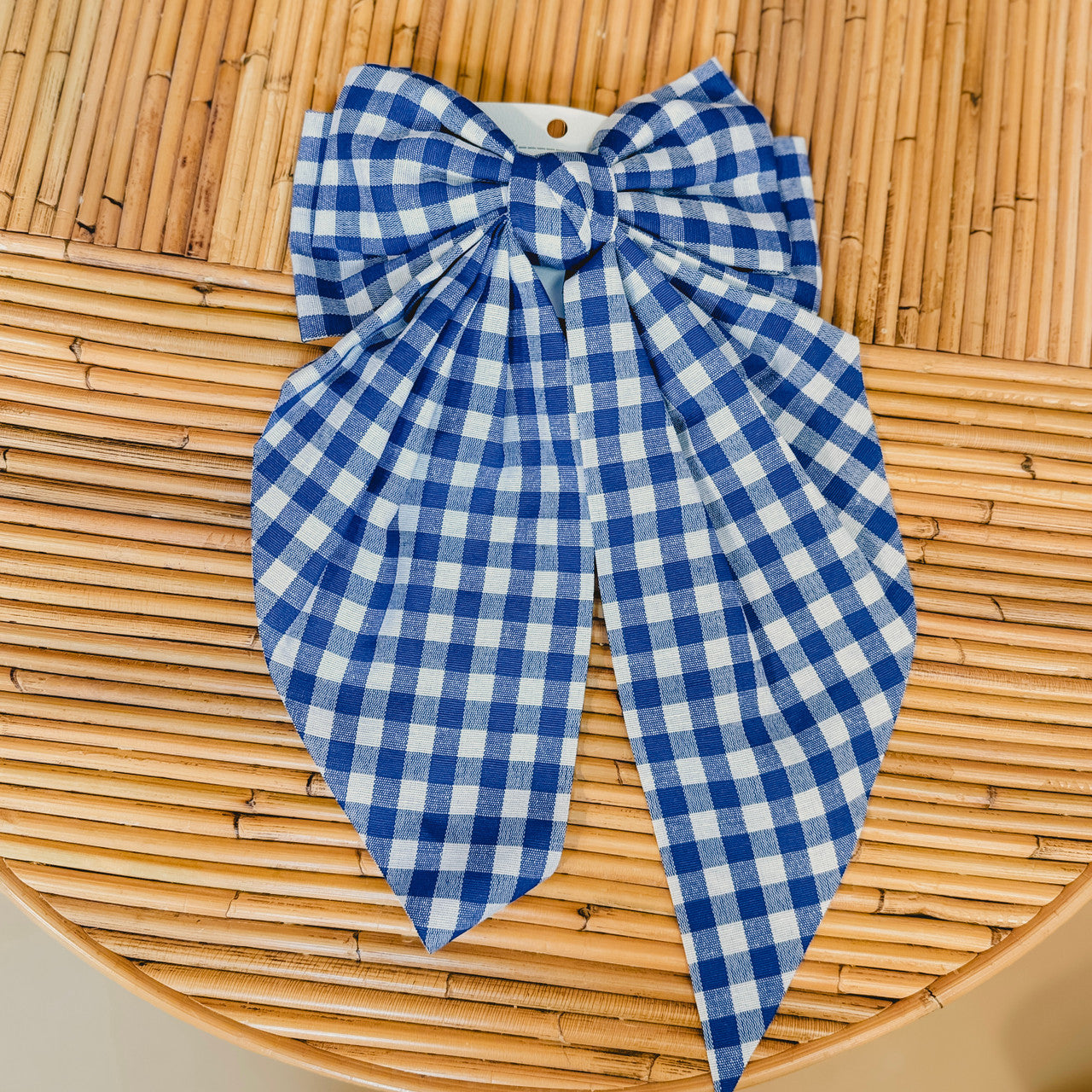 Checkered large Game Day Bow - Blue - Lace and Grace Boutique