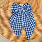 Checkered large Game Day Bow - Blue - Lace and Grace Boutique