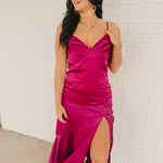 Tie-Back & Slit Midi Slip Dress - Deep Claret - Lace and Grace Boutique