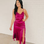 Tie-Back & Slit Midi Slip Dress - Deep Claret - Lace and Grace Boutique