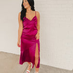 Tie-Back & Slit Midi Slip Dress - Deep Claret - Lace and Grace Boutique
