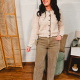 Snow Wash Corduroy Wide Leg Pants - Olive